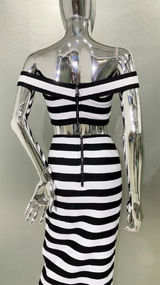 SS2403 Two-Piece Set Sleeveless Bandage Party Top and Striped Tight Skirt in Polyester for Women's Casual Summer