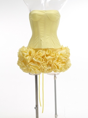 SS2398 Kimshein Summer Fashion 3D Rose Crop Top Mini Two-Piece Dress with None Printing Method Made of Polyester/Cotton
