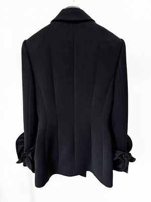 BLAZER BA2354 3D Flower Long-Sleeved Sports Jacket for Women in Black V-Neck Design and Polyester Material