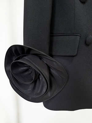 BLAZER BA2354 3D Flower Long-Sleeved Sports Jacket for Women in Black V-Neck Design and Polyester Material