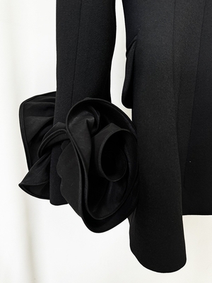 BLAZER BA2354 3D Flower Long-Sleeved Sports Jacket for Women in Black V-Neck Design and Polyester Material
