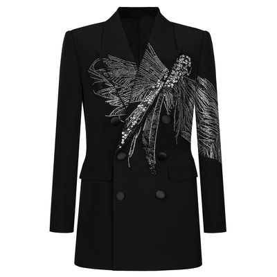 100 BA2353 Spring and Autumn Women's Elegant Beaded Decoration Formal Sports Jacket with Zipper Closure in Multiple Sizes