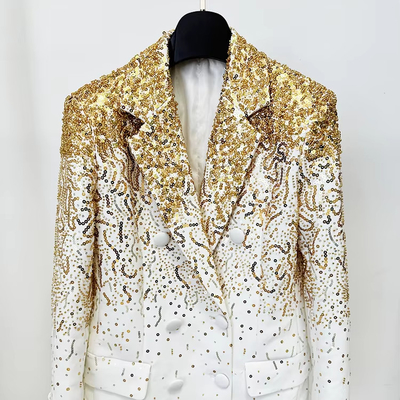 Shiny Sequin Decorated BA2339 Kimshein All Seasons Double-Breasted Long Sleeve Suit Dress for Fashionable Celebrities