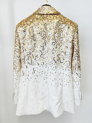 Shiny Sequin Decorated BA2339 Kimshein All Seasons Double-Breasted Long Sleeve Suit Dress for Fashionable Celebrities