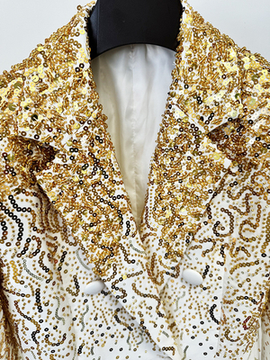 Shiny Sequin Decorated BA2339 Kimshein All Seasons Double-Breasted Long Sleeve Suit Dress for Fashionable Celebrities