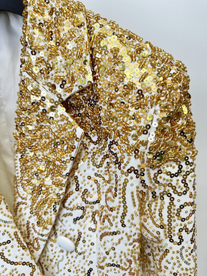 Shiny Sequin Decorated BA2339 Kimshein All Seasons Double-Breasted Long Sleeve Suit Dress for Fashionable Celebrities