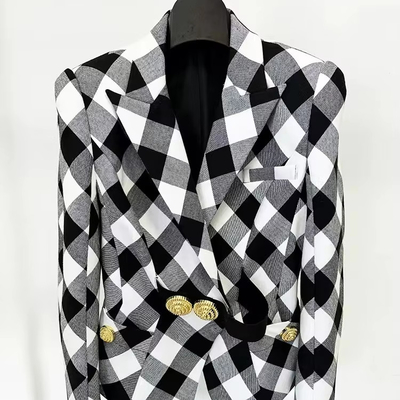 BA2348 Kimshein Fashionable Women's Grid Blazer Button Slim-Fit Women's Suit Jacket Regular Sleeve 7-Day Fast Sampling