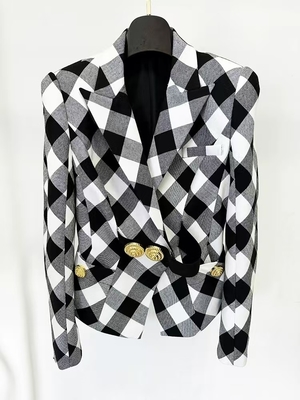 BA2348 Kimshein Fashionable Women's Grid Blazer Button Slim-Fit Women's Suit Jacket Regular Sleeve 7-Day Fast Sampling