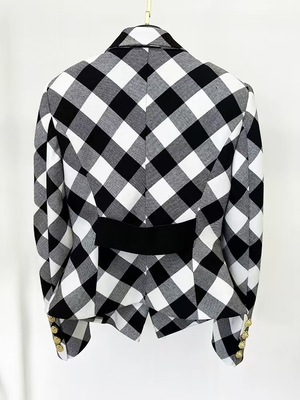 BA2348 Kimshein Fashionable Women's Grid Blazer Button Slim-Fit Women's Suit Jacket Regular Sleeve 7-Day Fast Sampling