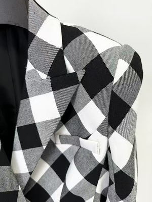 BA2348 Kimshein Fashionable Women's Grid Blazer Button Slim-Fit Women's Suit Jacket Regular Sleeve 7-Day Fast Sampling