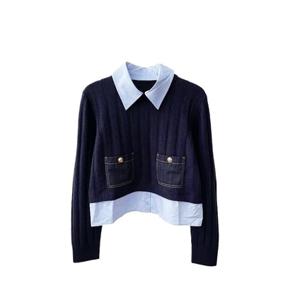 Women's Winter Knit Top with Sweet Style in Color Block Design and Regular Sleeve Length made of Knit Material