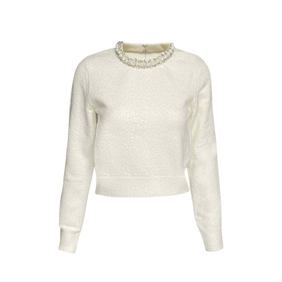 End Luxury Women's Winter Knitted Top with Long Sleeves in KD2346 Wool Fabric Supported by Hot Transfer Printing Method