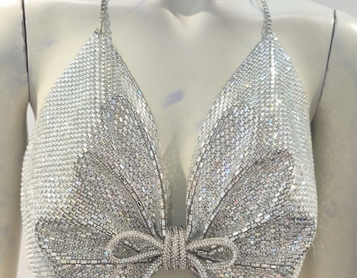 TS2253 Crystal Top Feminine and Luxurious Beaded T-Shirt for Women's Party Radiance