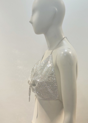 TS2253 Crystal Top Feminine and Luxurious Beaded T-Shirt for Women's Party Radiance
