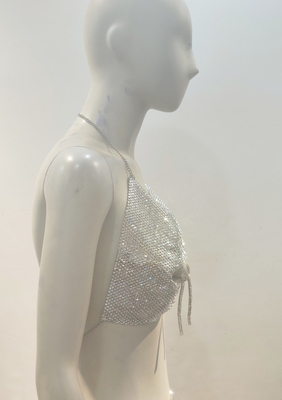 TS2253 Crystal Top Feminine and Luxurious Beaded T-Shirt for Women's Party Radiance