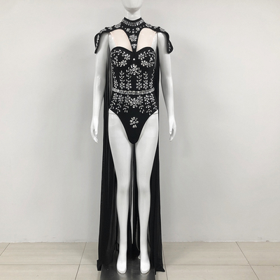 ED2687 Water Diamond Sexy Luxury Crystal Tight Jumpsuit for Women Knee-length Mesh Woven by Loom Crystal