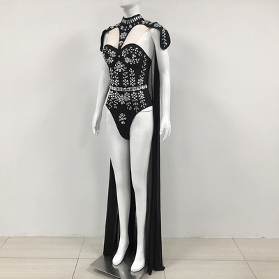 ED2687 Water Diamond Sexy Luxury Crystal Tight Jumpsuit for Women Knee-length Mesh Woven by Loom Crystal