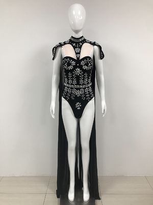 ED2687 Water Diamond Sexy Luxury Crystal Tight Jumpsuit for Women Knee-length Mesh Woven by Loom Crystal