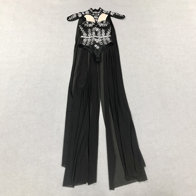 ED2687 Water Diamond Sexy Luxury Crystal Tight Jumpsuit for Women Knee-length Mesh Woven by Loom Crystal