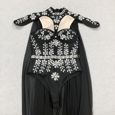 ED2687 Water Diamond Sexy Luxury Crystal Tight Jumpsuit for Women Knee-length Mesh Woven by Loom Crystal