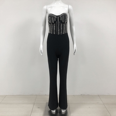 JB2286 Women's Party Jumpsuit with Pearl Strap and No Shoulder Strap in JB2286 Alternative Made of Spandex/Polyester