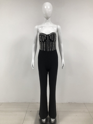 JB2286 Women's Party Jumpsuit with Pearl Strap and No Shoulder Strap in JB2286 Alternative Made of Spandex/Polyester
