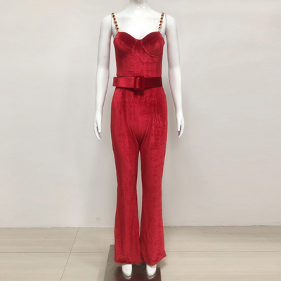 JB2285 Velvet Party Jumpsuit Set Women's Fashionable Sleeveless Party Clothing Set for Your Benefit from Guangdong