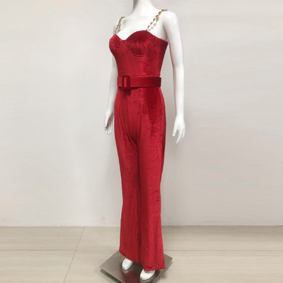 JB2285 Velvet Party Jumpsuit Set Women's Fashionable Sleeveless Party Clothing Set for Your Benefit from Guangdong