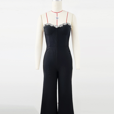 JB2284 Women's Strapless Jumpsuit with Water Diamond Embellishment and Wide Leg Design 7 Days Fast Sampling Support
