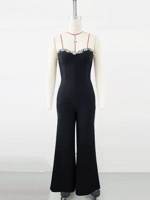 JB2284 Women's Strapless Jumpsuit with Water Diamond Embellishment and Wide Leg Design 7 Days Fast Sampling Support