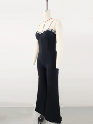 JB2284 Women's Strapless Jumpsuit with Water Diamond Embellishment and Wide Leg Design 7 Days Fast Sampling Support