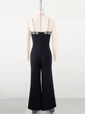 JB2284 Women's Strapless Jumpsuit with Water Diamond Embellishment and Wide Leg Design 7 Days Fast Sampling Support