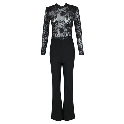 Women's Night Club Must-Have Spring Season Polyester Fabric Jumpsuit Sexy Lace Sequin Party Tight Jumpsuit Flared Pants JB2253