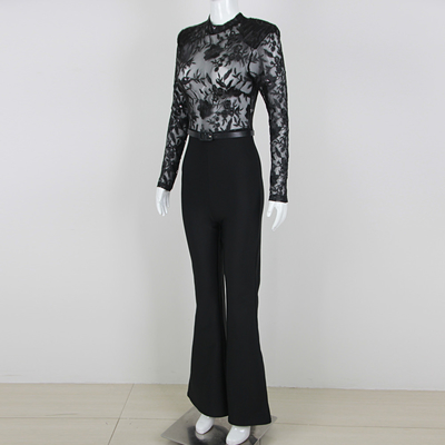 Women's Night Club Must-Have Spring Season Polyester Fabric Jumpsuit Sexy Lace Sequin Party Tight Jumpsuit Flared Pants JB2253