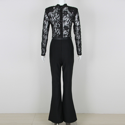 Women's Night Club Must-Have Spring Season Polyester Fabric Jumpsuit Sexy Lace Sequin Party Tight Jumpsuit Flared Pants JB2253