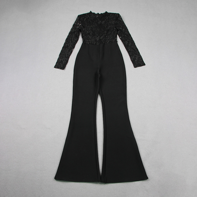Women's Night Club Must-Have Spring Season Polyester Fabric Jumpsuit Sexy Lace Sequin Party Tight Jumpsuit Flared Pants JB2253