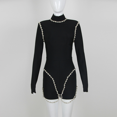 s Long Sleeve JB2254 Women's Classic Nightclub Jumpsuit with Luxurious Rhinestone Performance and 250g Fabric Weight