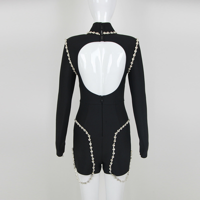 s Long Sleeve JB2254 Women's Classic Nightclub Jumpsuit with Luxurious Rhinestone Performance and 250g Fabric Weight