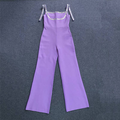 JB2261 Sleeveless Jumpsuit High Waist and Purple Rhinestone for Fashionable Party Look