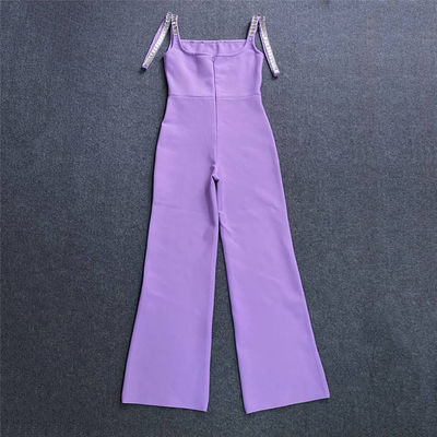 JB2261 Sleeveless Jumpsuit High Waist and Purple Rhinestone for Fashionable Party Look