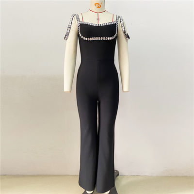 JB2261 Sleeveless Jumpsuit High Waist and Purple Rhinestone for Fashionable Party Look