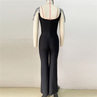 JB2261 Sleeveless Jumpsuit High Waist and Purple Rhinestone for Fashionable Party Look