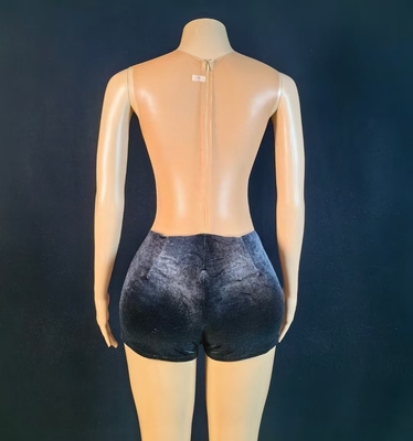 Checkered Craft Yes Woven Method Loom AD2573 Women's Summer Rhinestone Bodysuit Velvet Sleeveless Tight Bodysuit