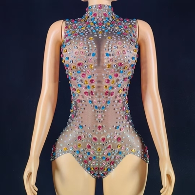 AD2572 Crystal Lady Tight-fitting Bodysuit with No Sleeves and Full Rhinestones in Sexy Style Exquisite Craftsmanship