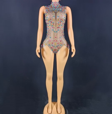 AD2572 Crystal Lady Tight-fitting Bodysuit with No Sleeves and Full Rhinestones in Sexy Style Exquisite Craftsmanship