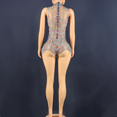 AD2572 Crystal Lady Tight-fitting Bodysuit with No Sleeves and Full Rhinestones in Sexy Style Exquisite Craftsmanship