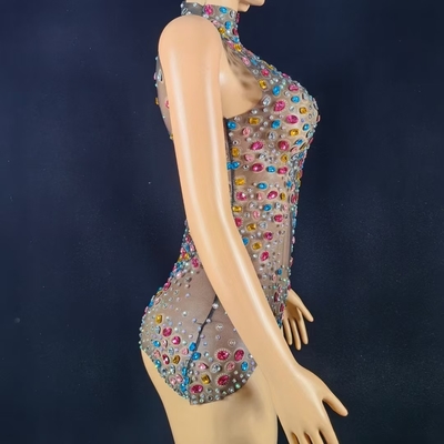 AD2572 Crystal Lady Tight-fitting Bodysuit with No Sleeves and Full Rhinestones in Sexy Style Exquisite Craftsmanship