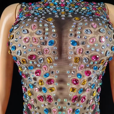 AD2572 Crystal Lady Tight-fitting Bodysuit with No Sleeves and Full Rhinestones in Sexy Style Exquisite Craftsmanship