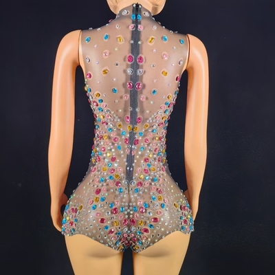 AD2572 Crystal Lady Tight-fitting Bodysuit with No Sleeves and Full Rhinestones in Sexy Style Exquisite Craftsmanship