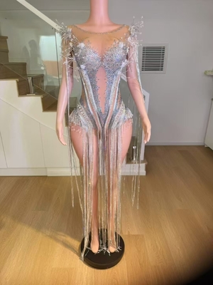 AD2563 Ladies' Bodycon Dress Grid Fabric Customizable Logo Handmade Crystal Rhinestone Details Mini Length Chic Fringe for Parties